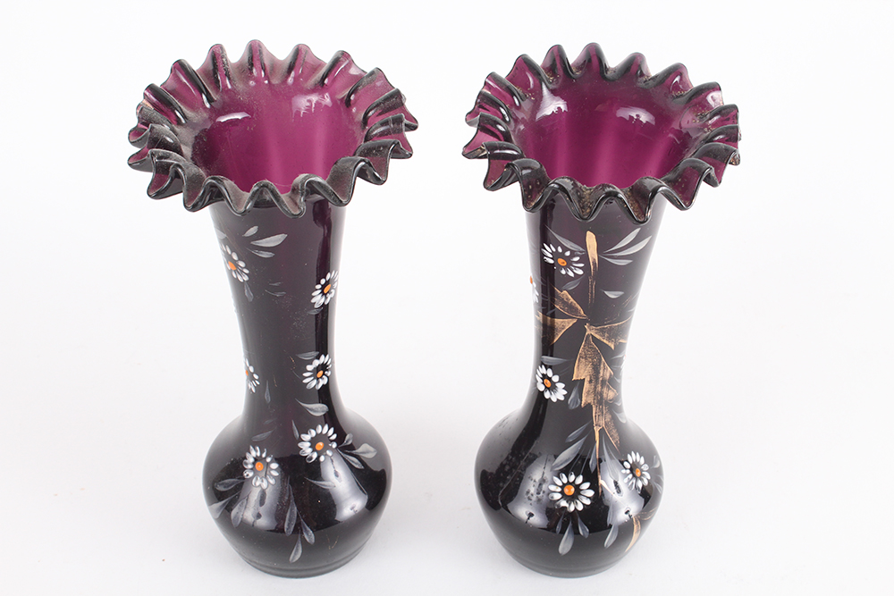 Hand-Blown and Hand-Painted Amethyst Glass Vases