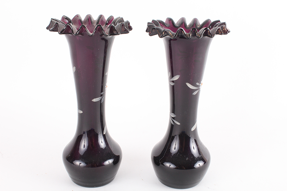 Hand-Blown and Hand-Painted Amethyst Glass Vases