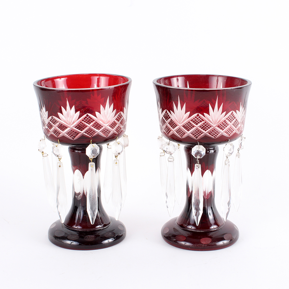 Pair of Ruby Glass Lusters