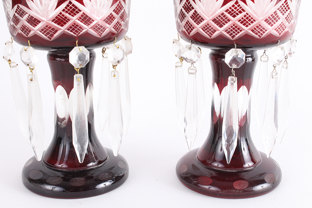 Pair of Ruby Glass Lusters