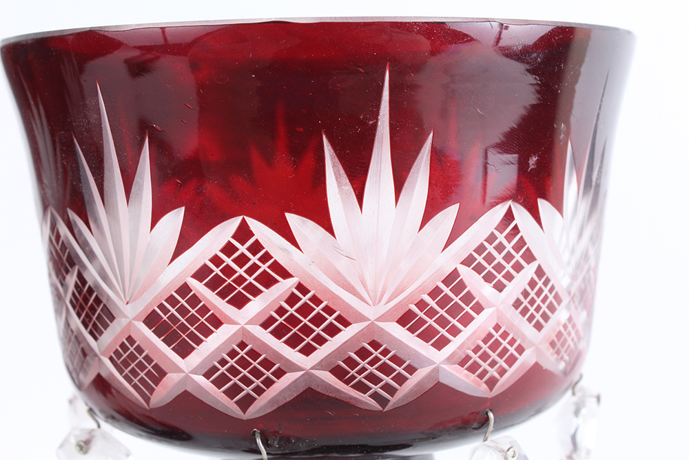 Pair of Ruby Glass Lusters