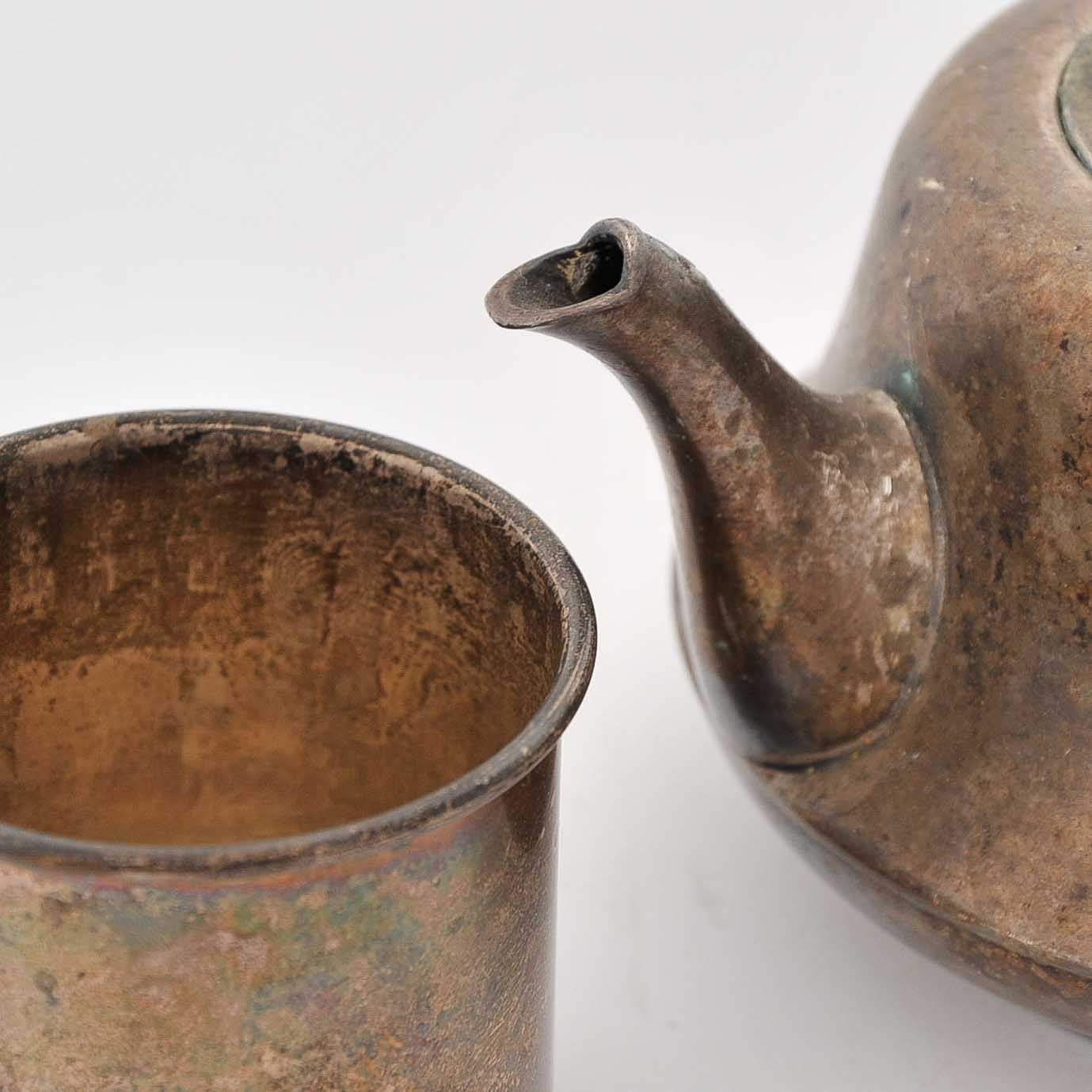 Vintage Silver-Tone Teapot and Sterling Cup