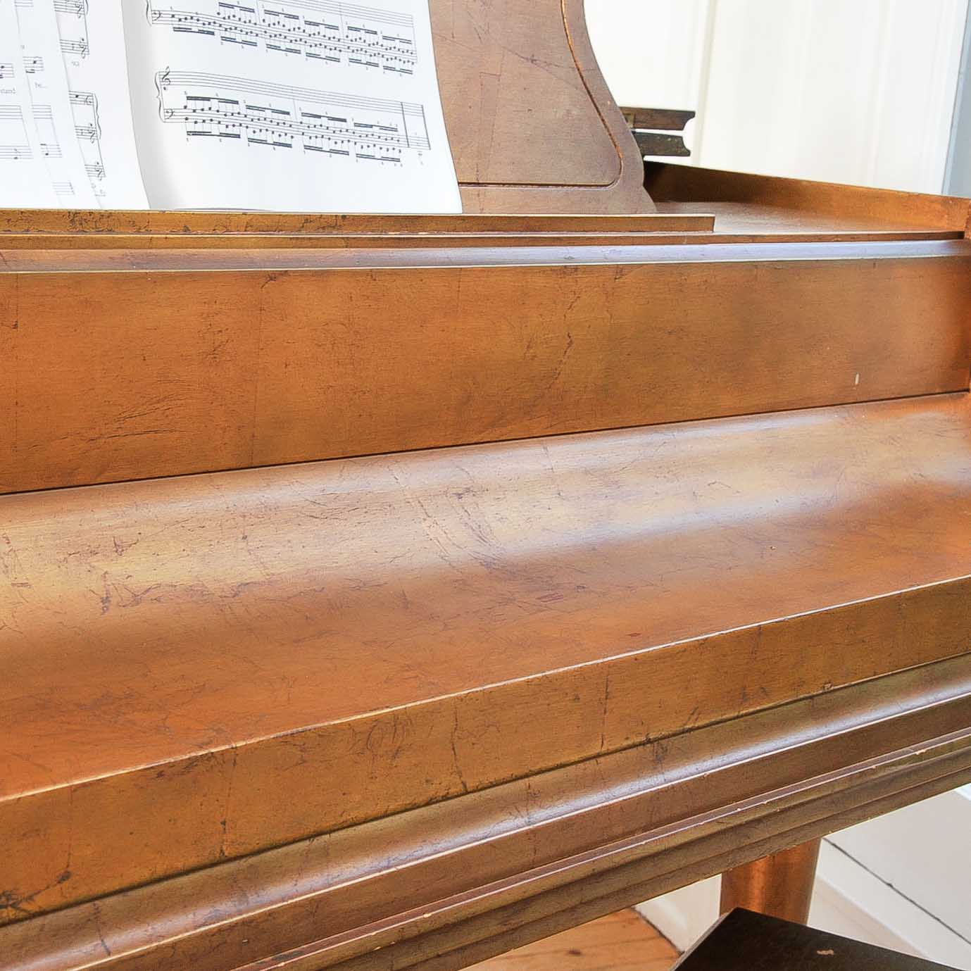 Gold Leaf Finished Baby Grand Piano and Bench