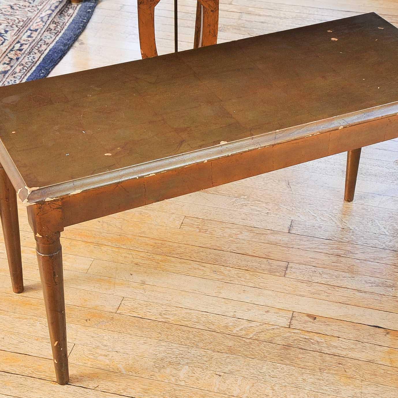 Gold Leaf Finished Baby Grand Piano and Bench