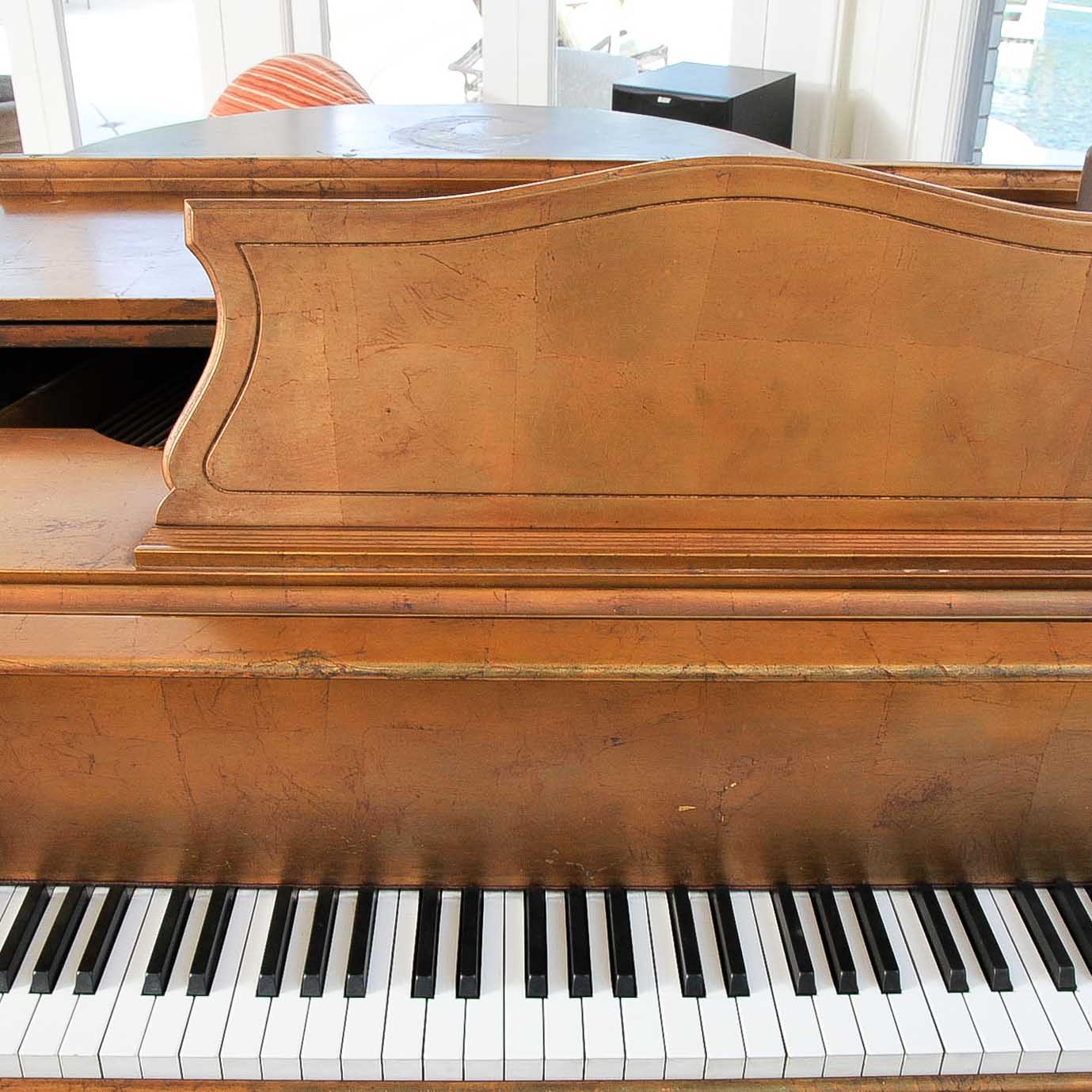 Gold Leaf Finished Baby Grand Piano and Bench