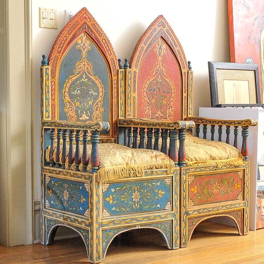 Pair of Moroccan Inspired Throne Chairs