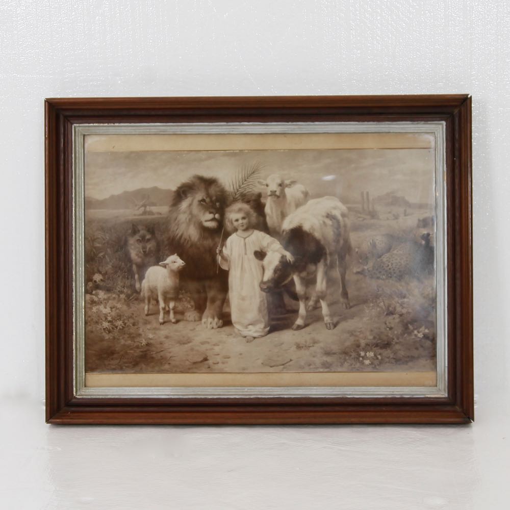 Antique Framed Reproduction Print of "Peace" by William Strutt 1896