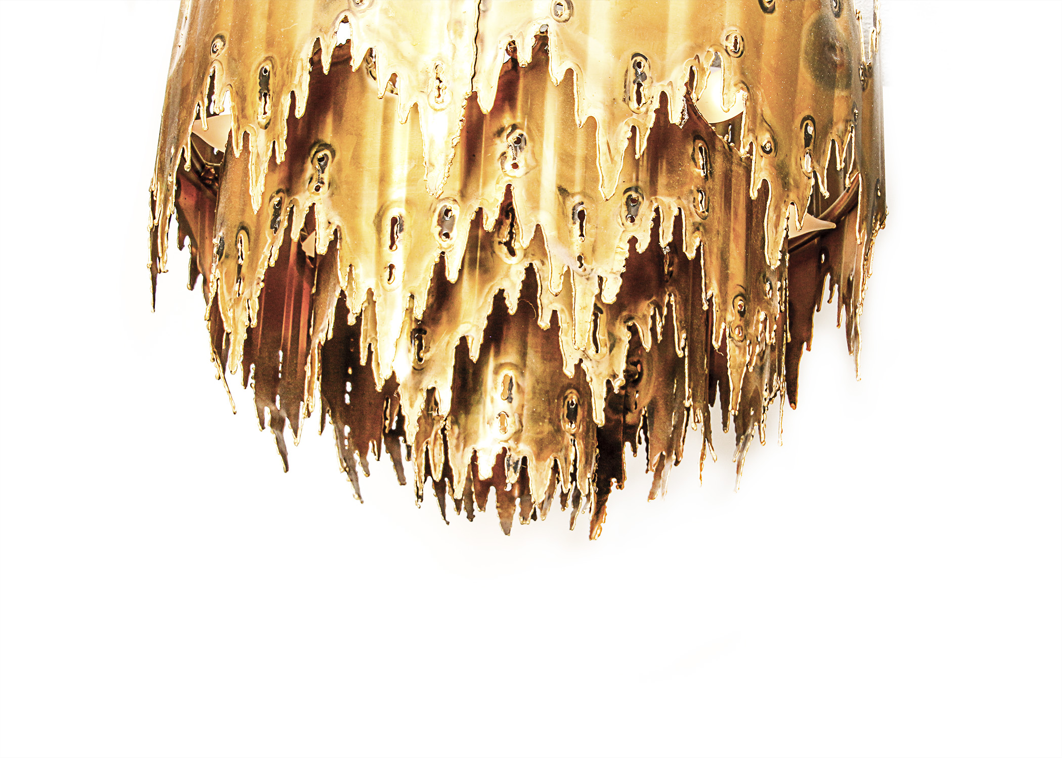 1970s Torch Cut Brass Brutalist Chandelier by Tom A. Greene for The Feldman Company
