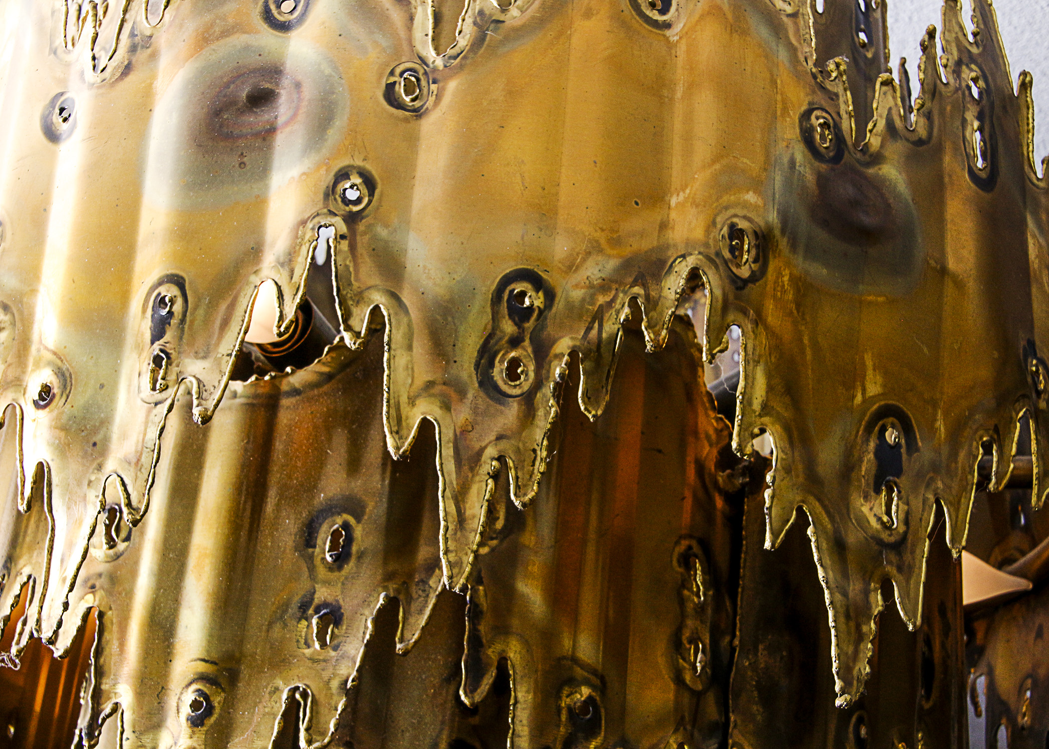 1970s Torch Cut Brass Brutalist Chandelier by Tom A. Greene for The Feldman Company