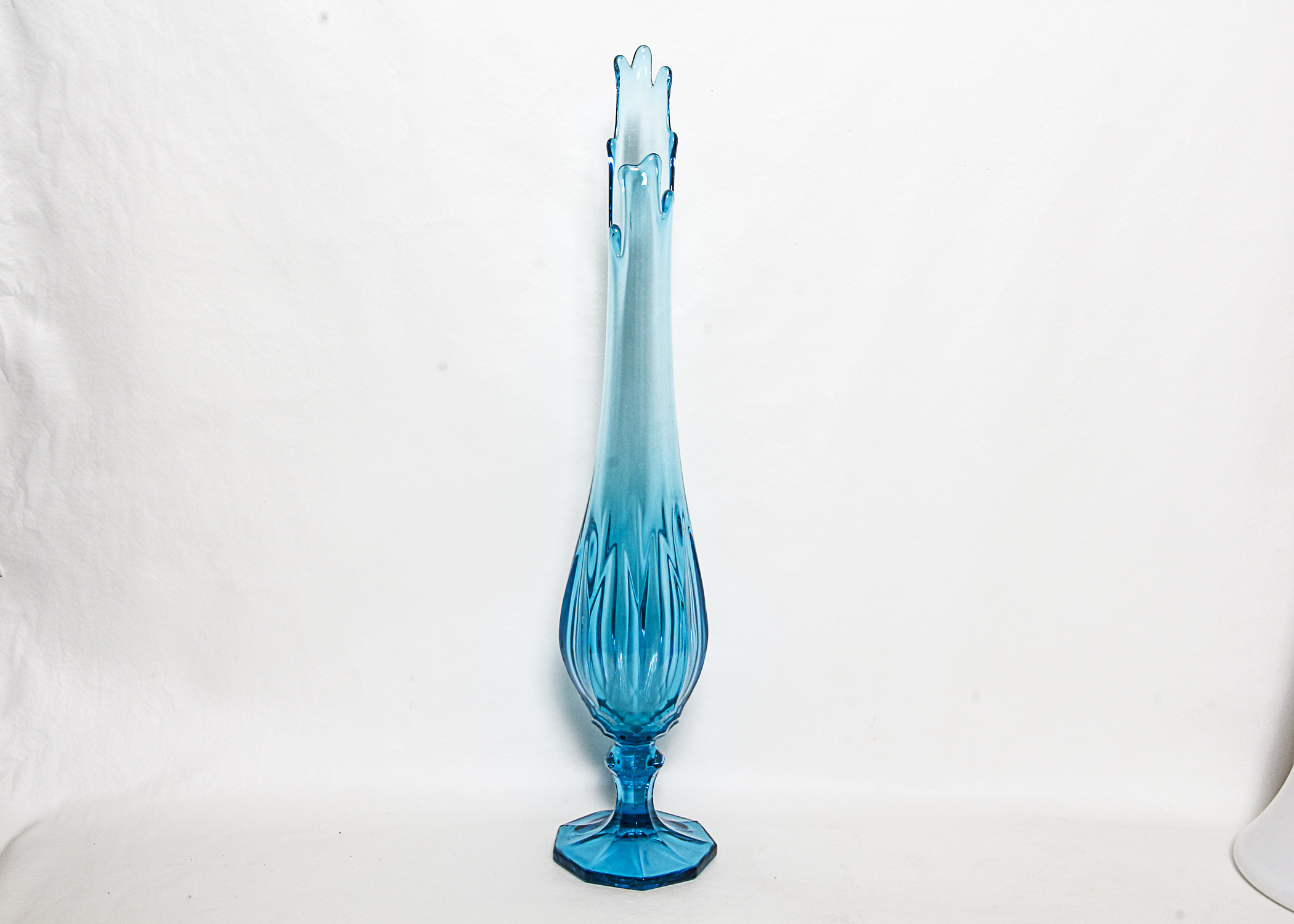 Tall White Glass Toyo Vase and Teal Toned Jagged Vase
