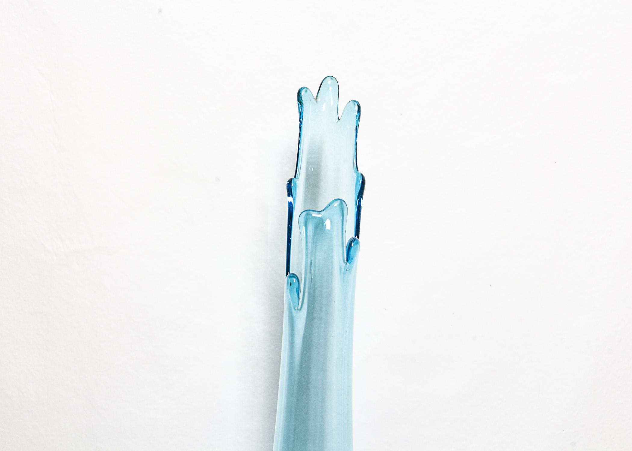 Tall White Glass Toyo Vase and Teal Toned Jagged Vase