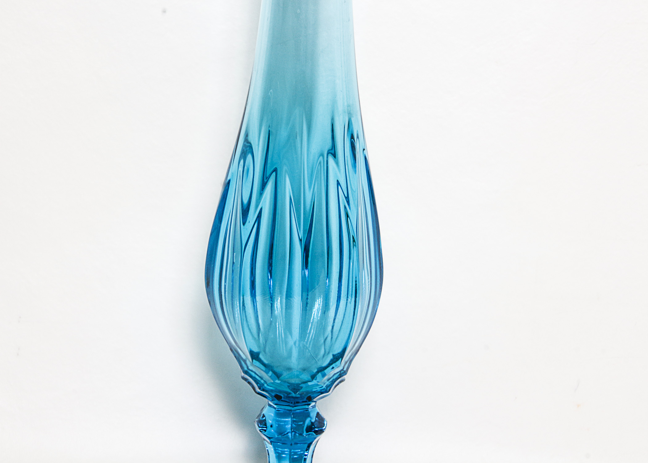 Tall White Glass Toyo Vase and Teal Toned Jagged Vase