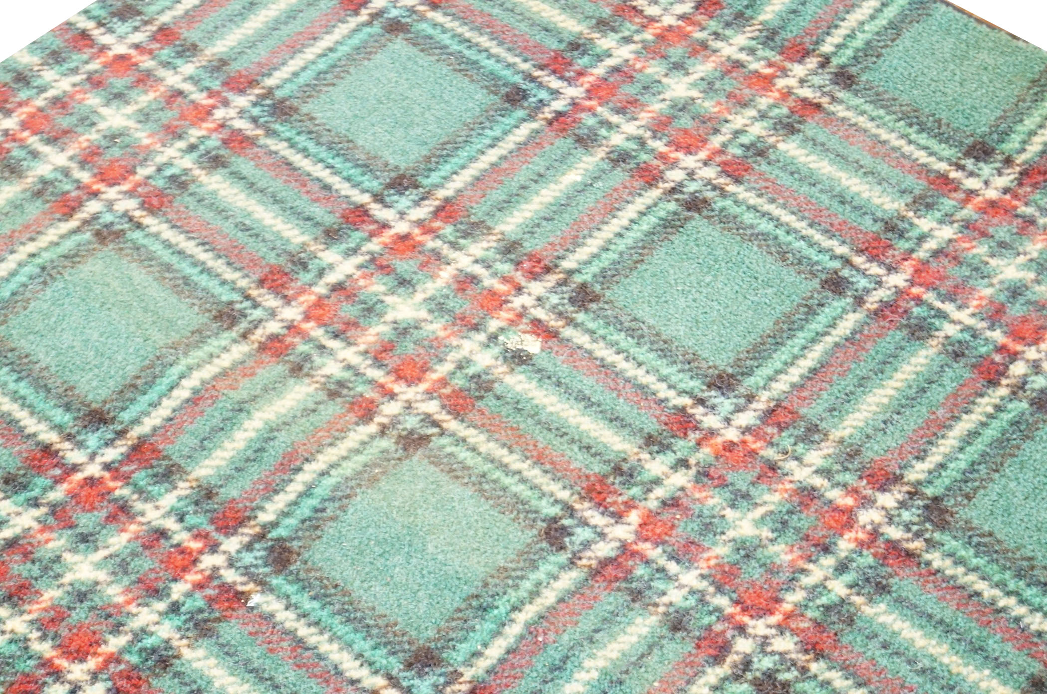 Green Plaid Wool Area Rug