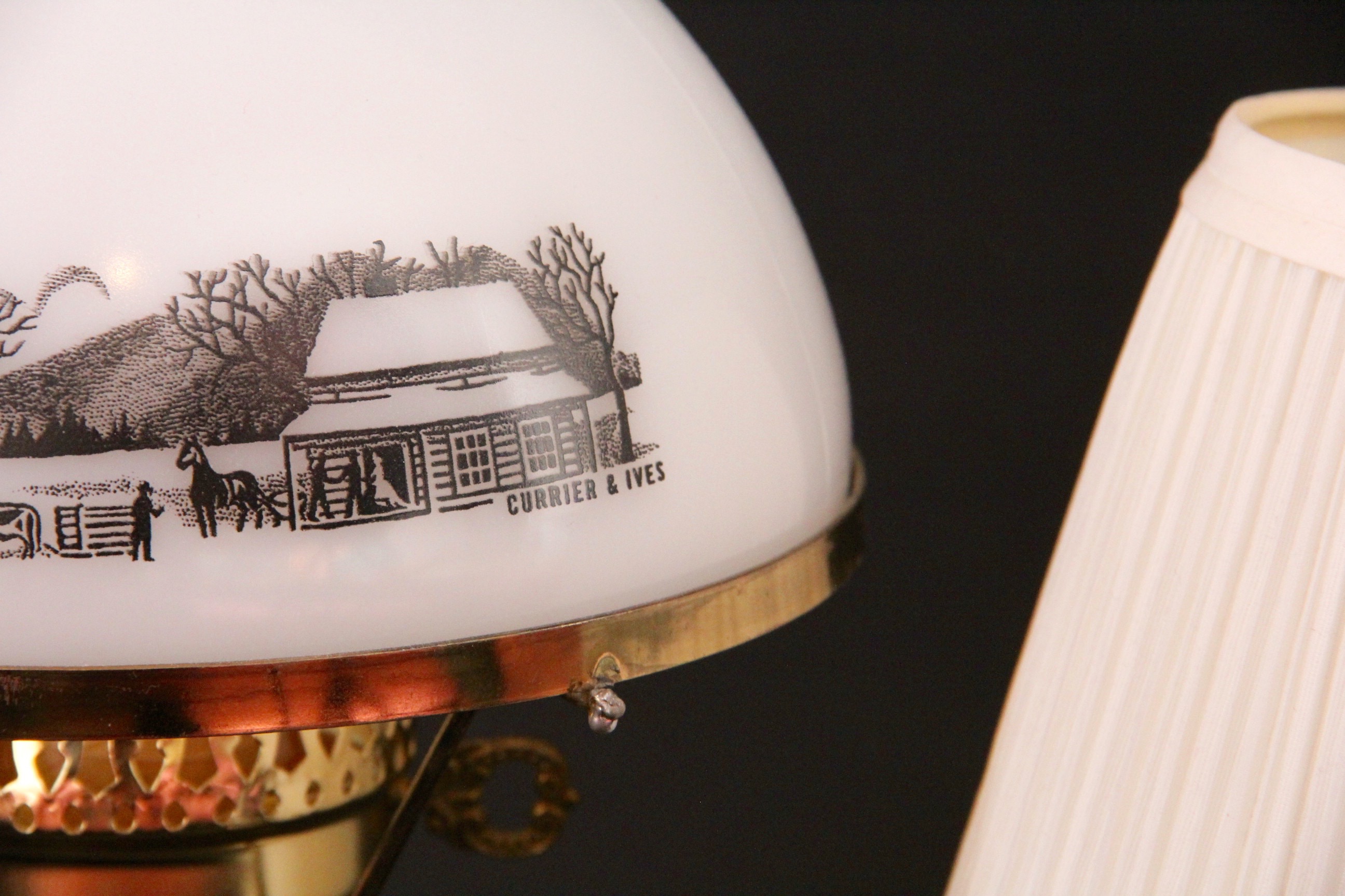 Pair of Vintage Desk Lamps, Featuring Iron Lamp and Milk Glass Shade