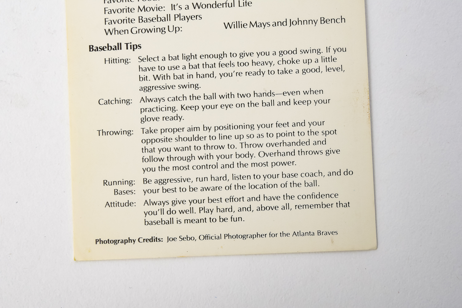 Dale Murphy Signed Picture Card, Joe Sebo photographer official Braves photographer