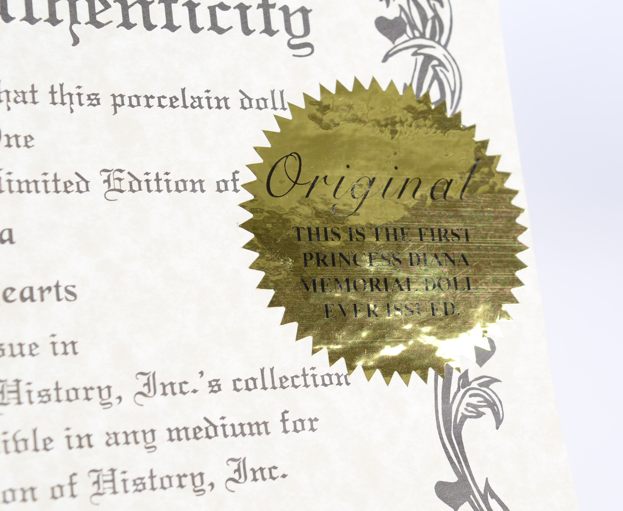 First Issued 1997 Porcelain Princess Diana "Queen of Hearts" Memorial Doll