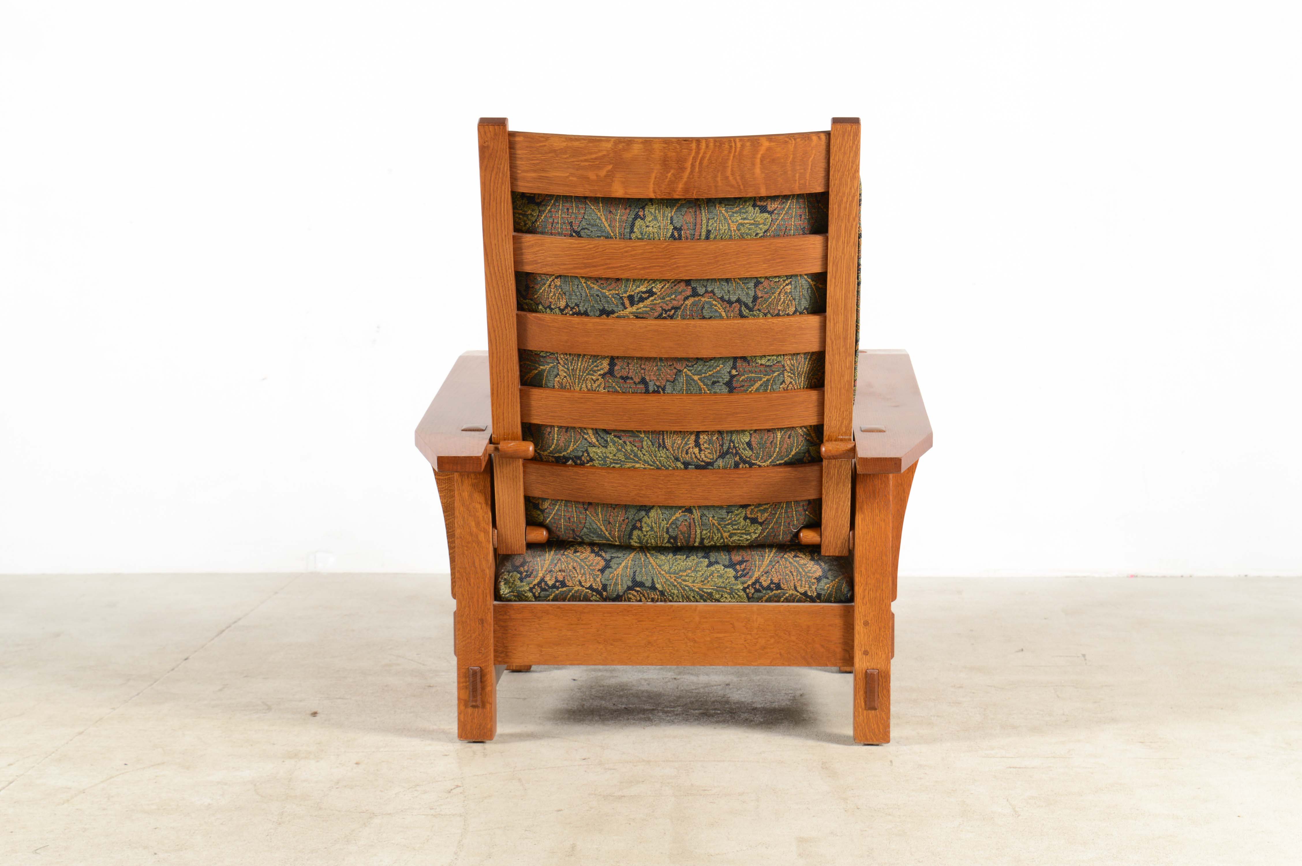 Stickley Tiger Oak Wood Framed Modern Armchair and Ottoman