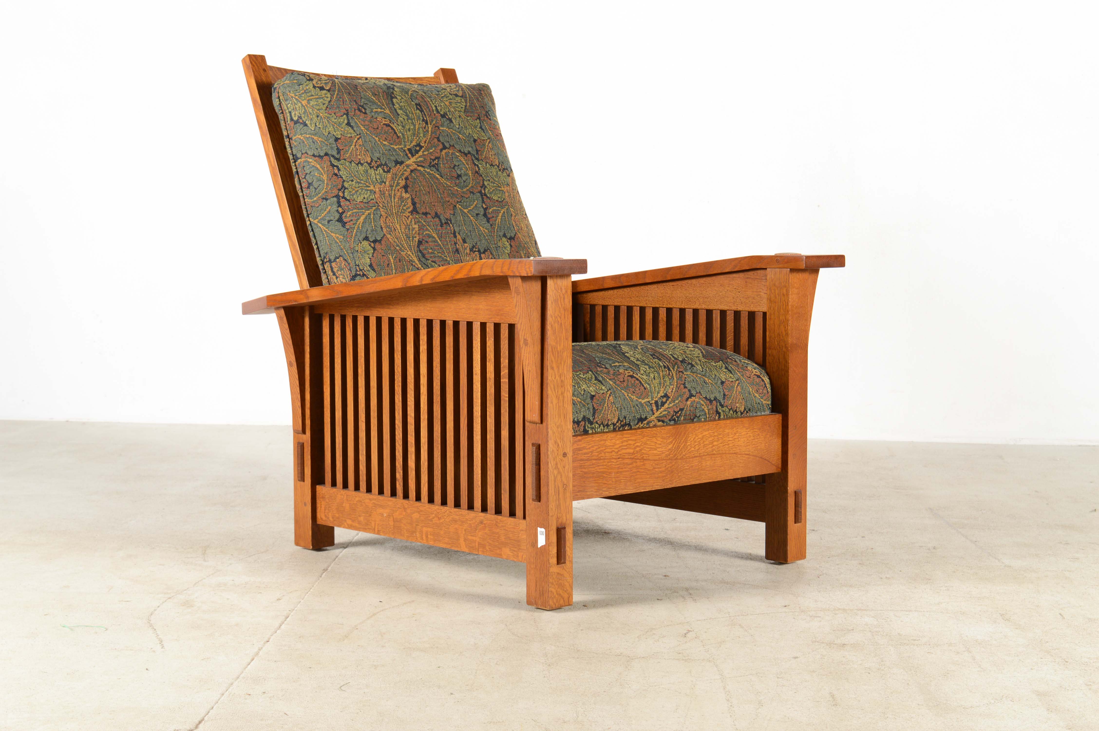Stickley Tiger Oak Wood Framed Modern Armchair and Ottoman