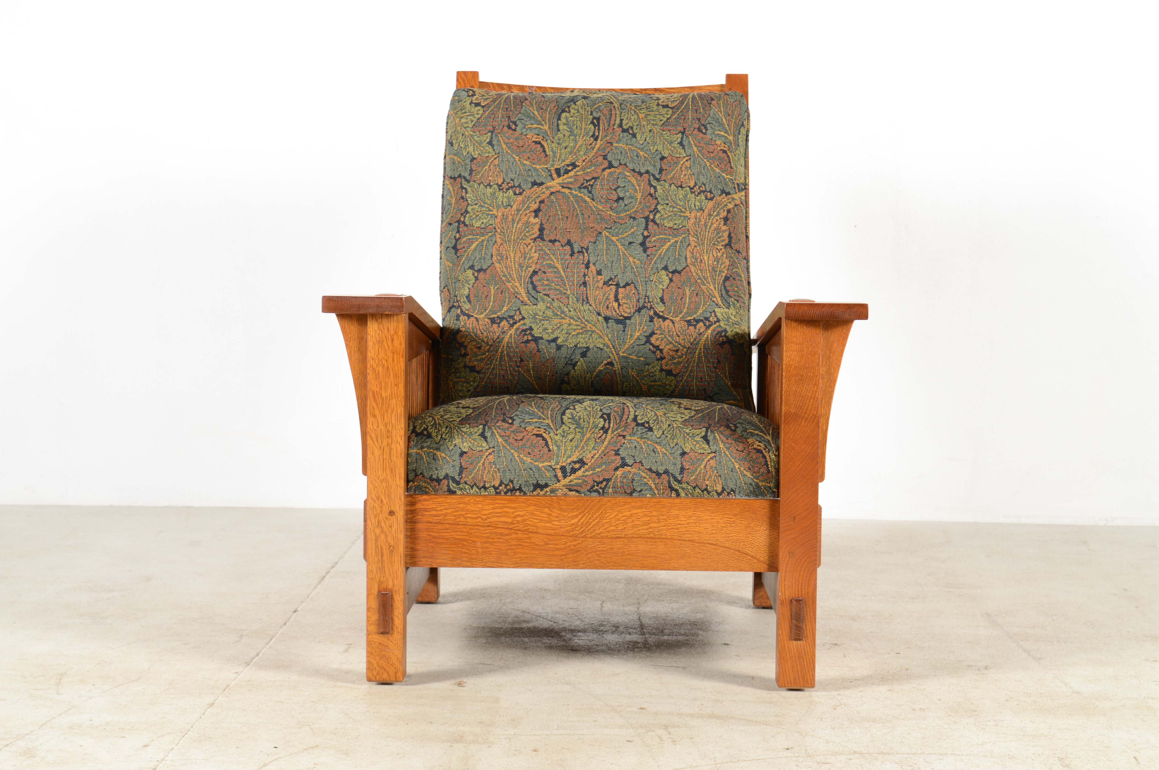 Stickley Tiger Oak Wood Framed Modern Armchair and Ottoman