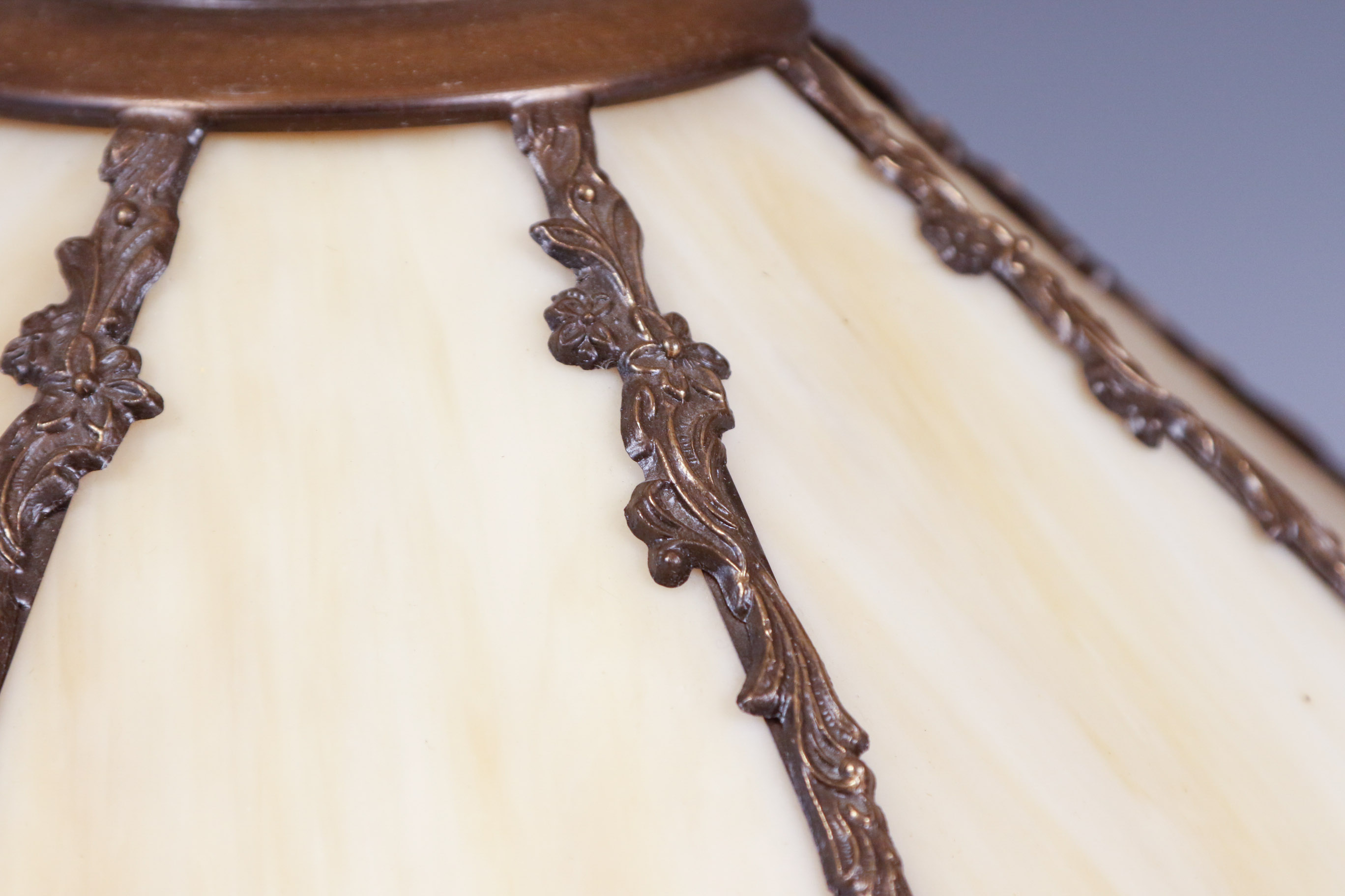 Art Nouveau Slag Glass Lamp Shade with Fringe