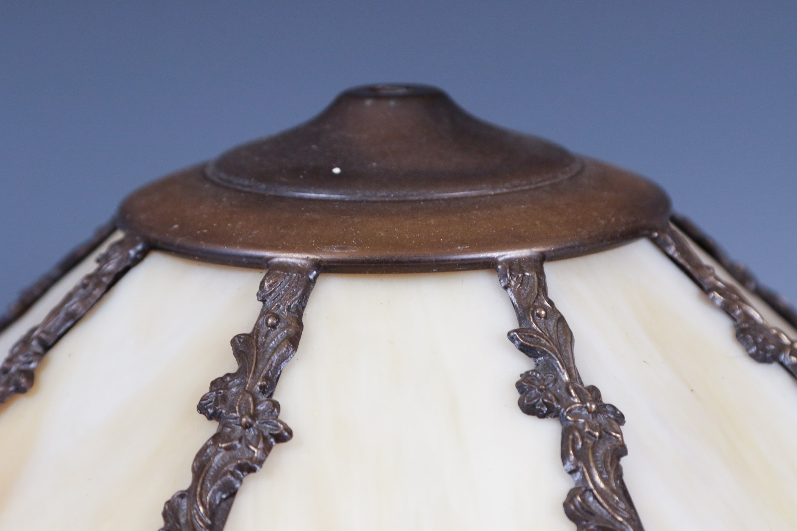 Art Nouveau Slag Glass Lamp Shade with Fringe