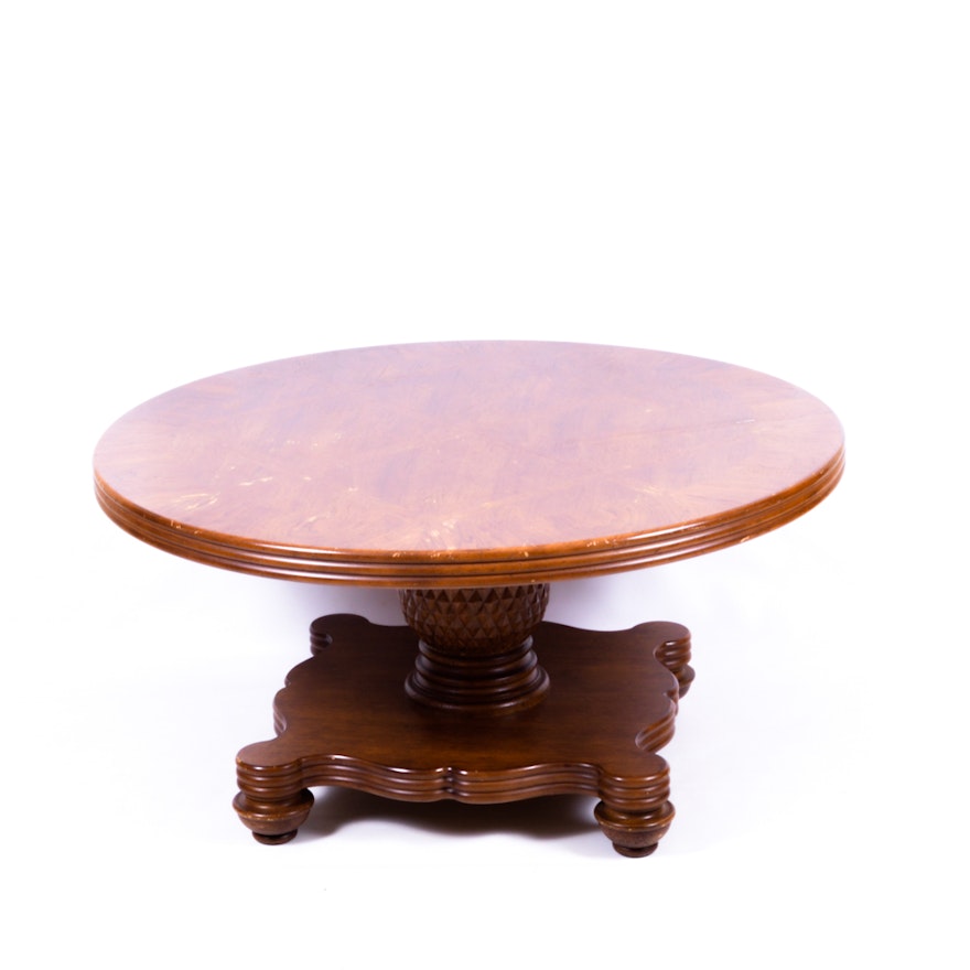 Round Coffee Table with Quatrefoil Pedestal Base