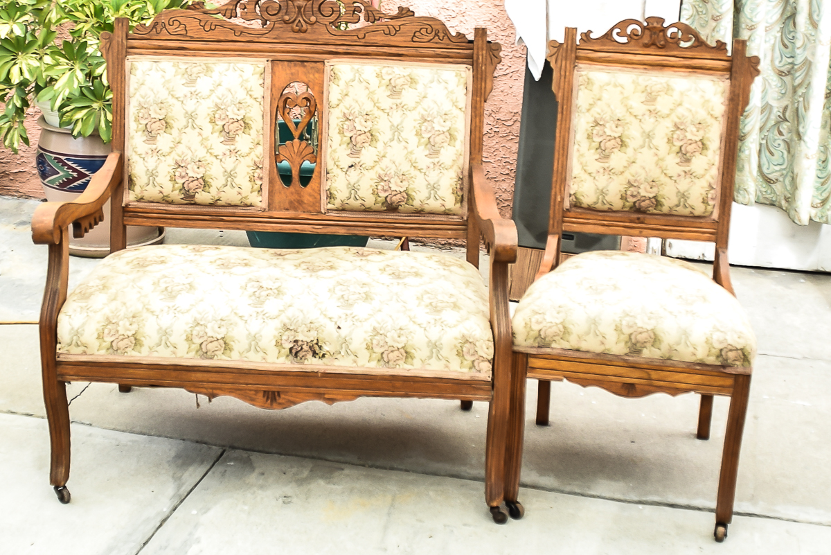 Victorian Eastlake Style Settee and Parlor Chair