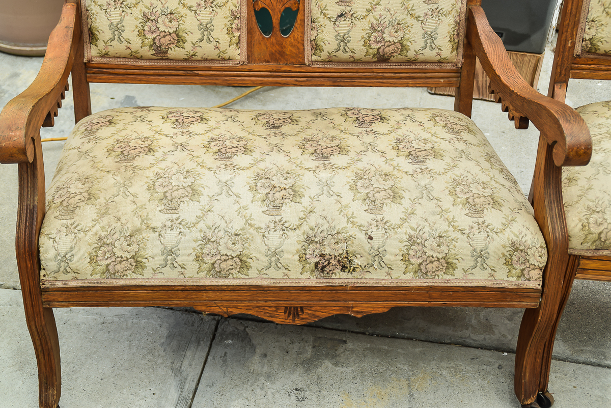 Victorian Eastlake Style Settee and Parlor Chair