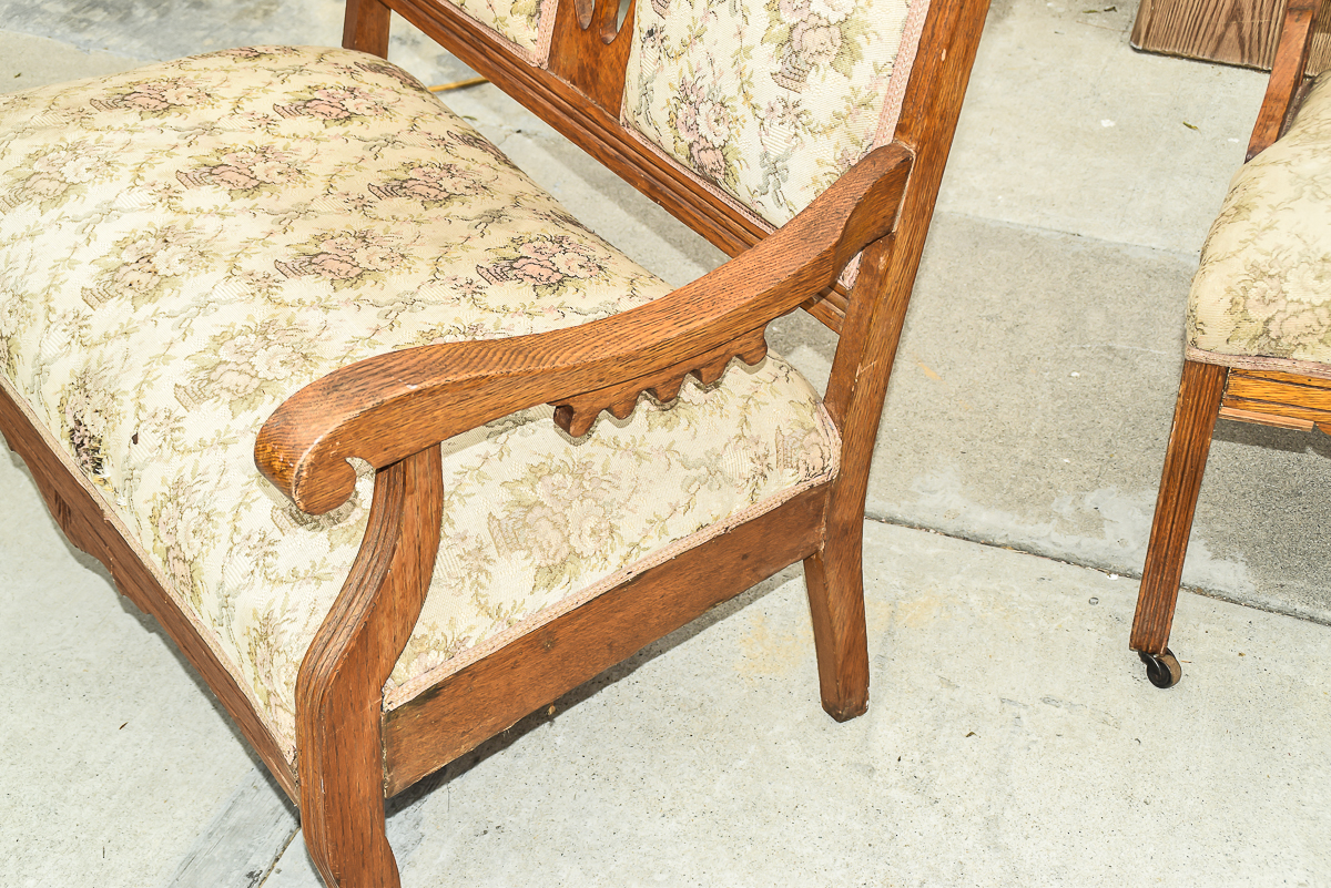 Victorian Eastlake Style Settee and Parlor Chair