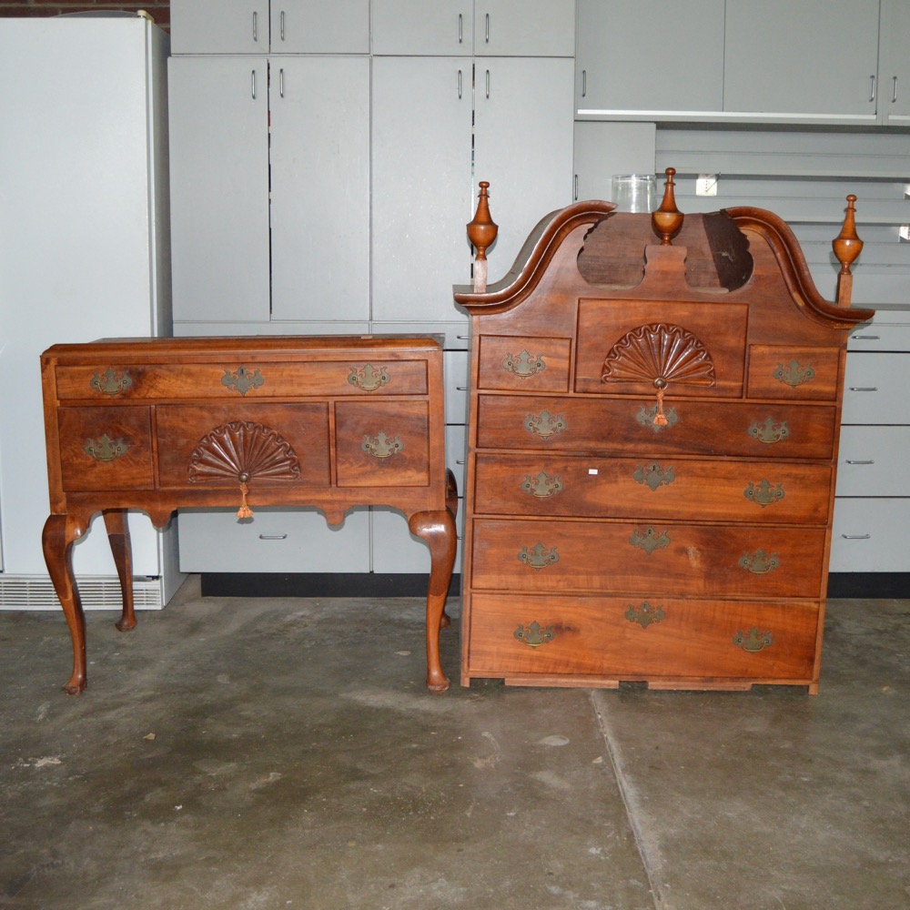 Antique Chippendale Style American Cherry Highboy Chest on Stand