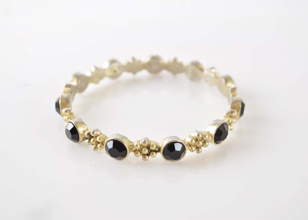 Vintage Gold Tone Bangles with Black Stones