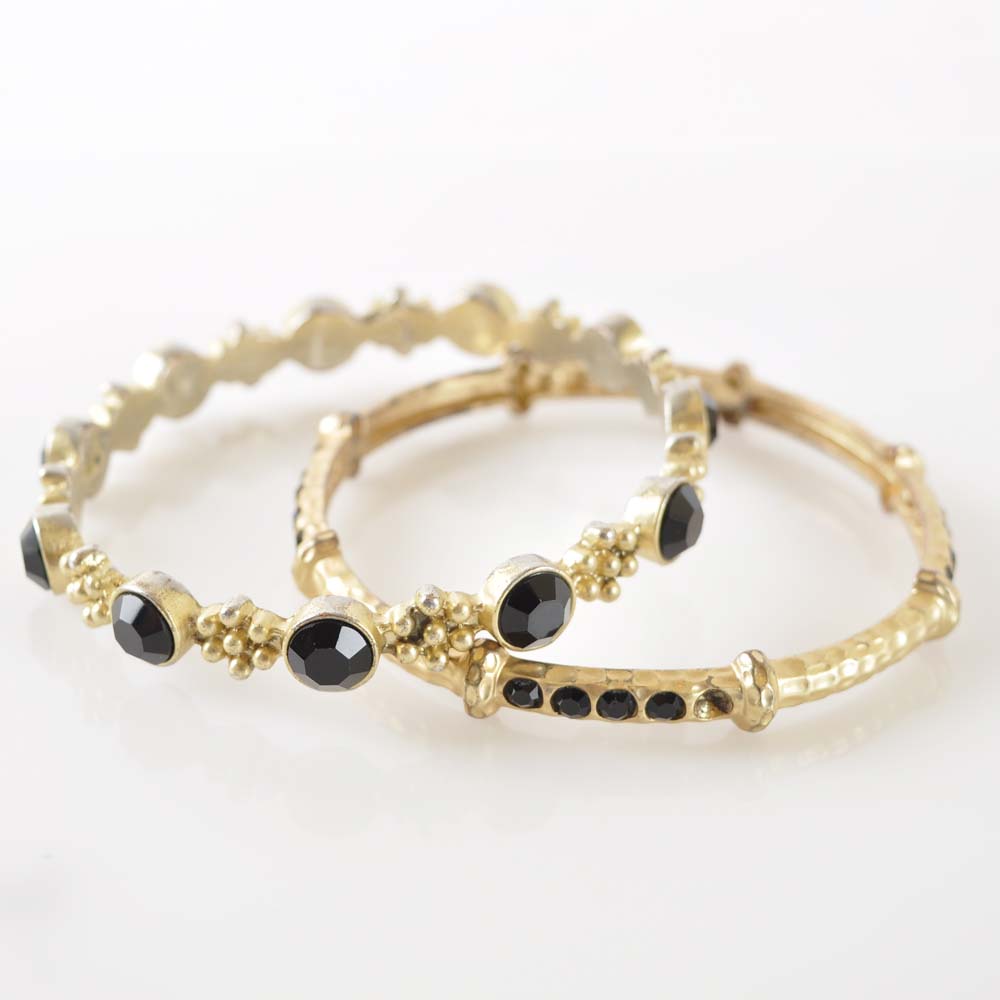Vintage Gold Tone Bangles with Black Stones