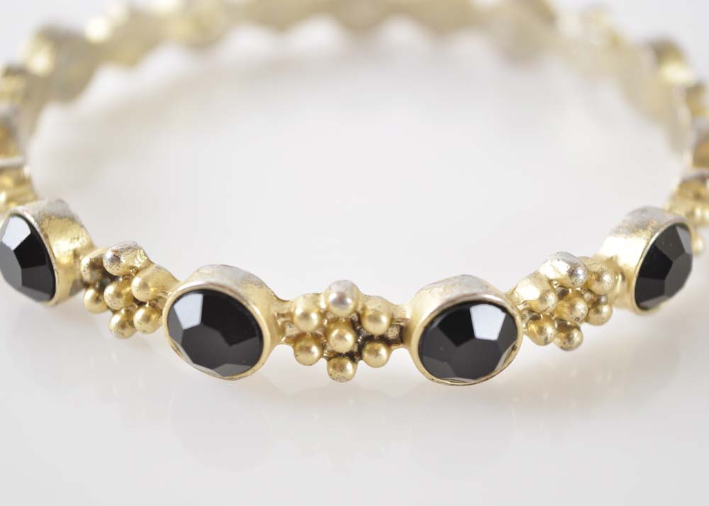 Vintage Gold Tone Bangles with Black Stones