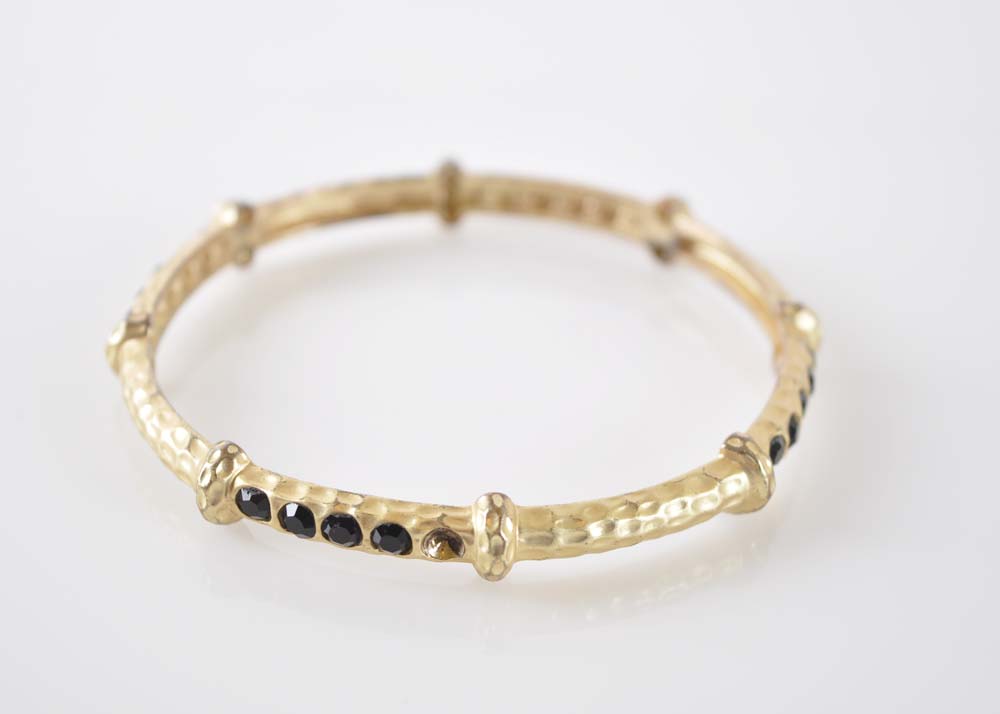 Vintage Gold Tone Bangles with Black Stones