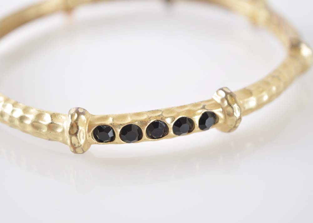 Vintage Gold Tone Bangles with Black Stones