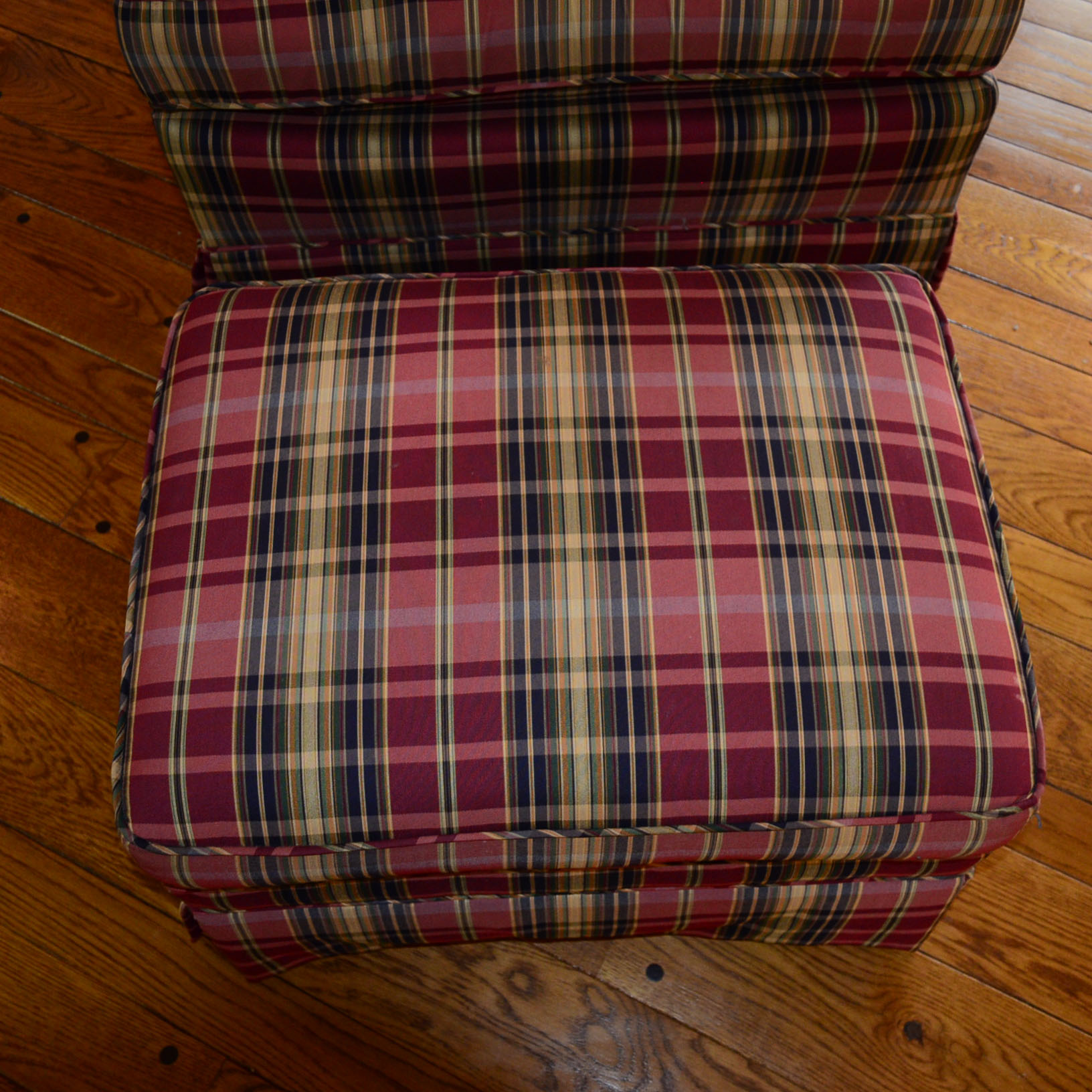 Plaid Upholstered Chair with Matching Ottoman