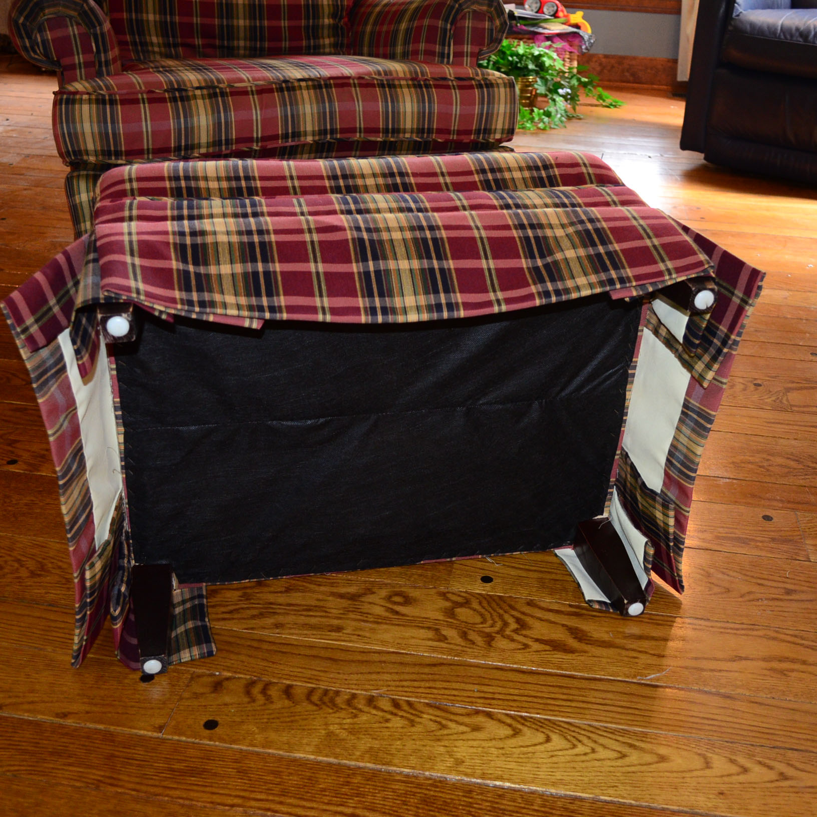 Plaid Upholstered Chair with Matching Ottoman