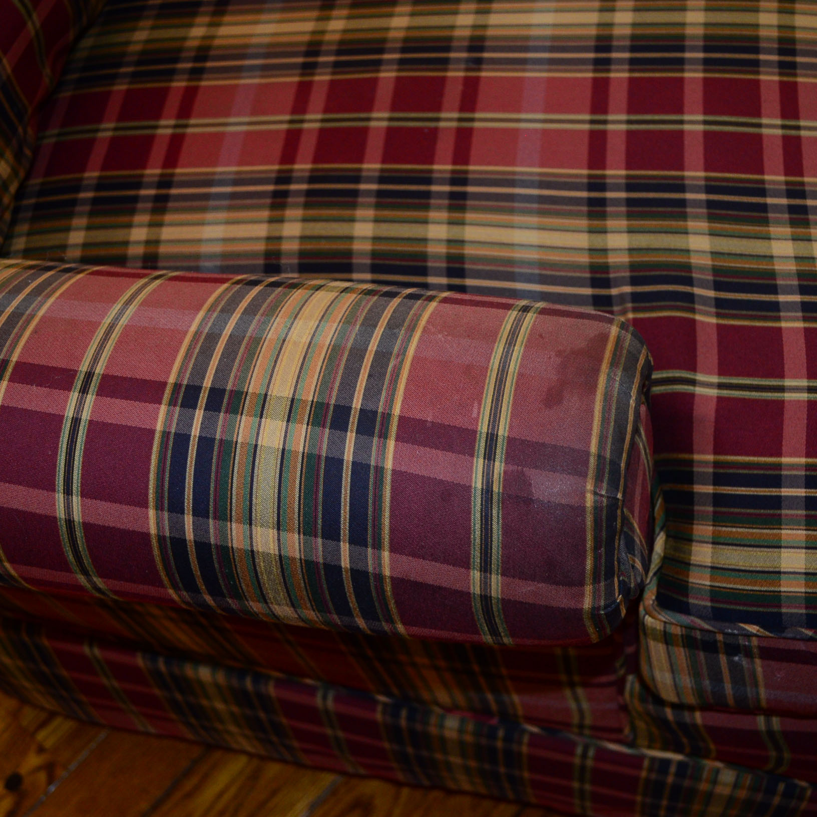 Plaid Upholstered Chair with Matching Ottoman
