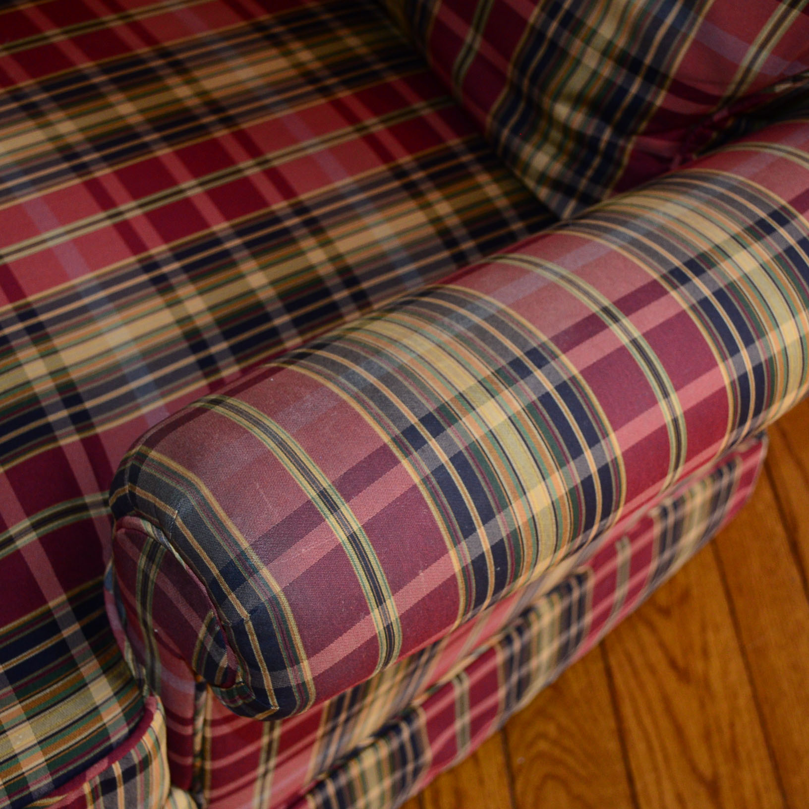 Plaid Upholstered Chair with Matching Ottoman