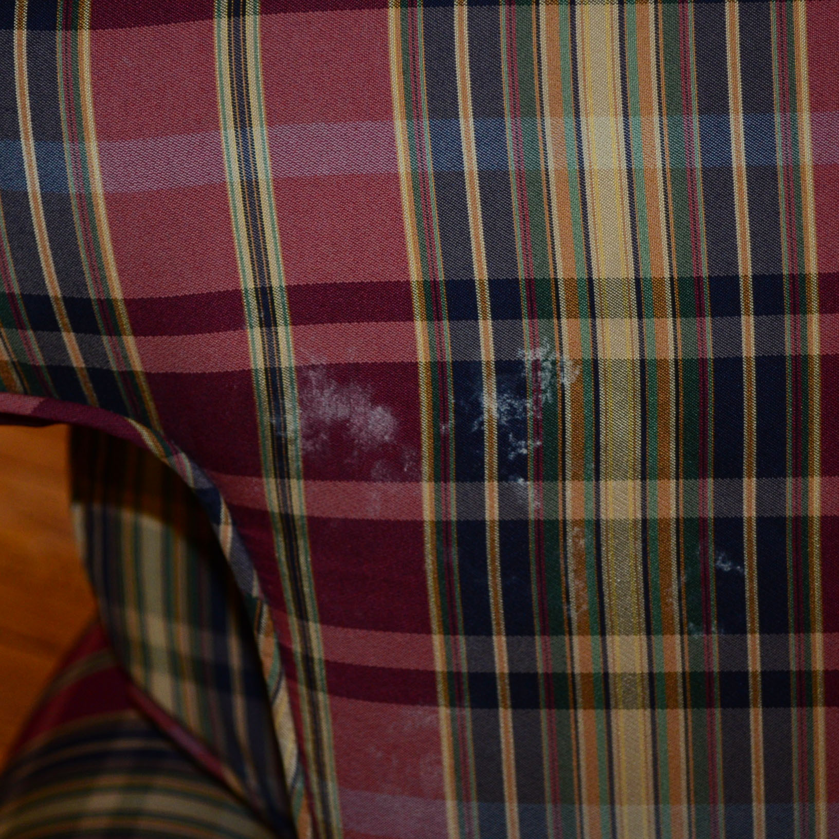 Plaid Upholstered Chair with Matching Ottoman