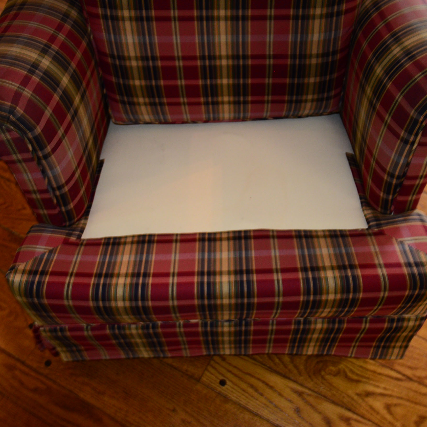 Plaid Upholstered Chair with Matching Ottoman