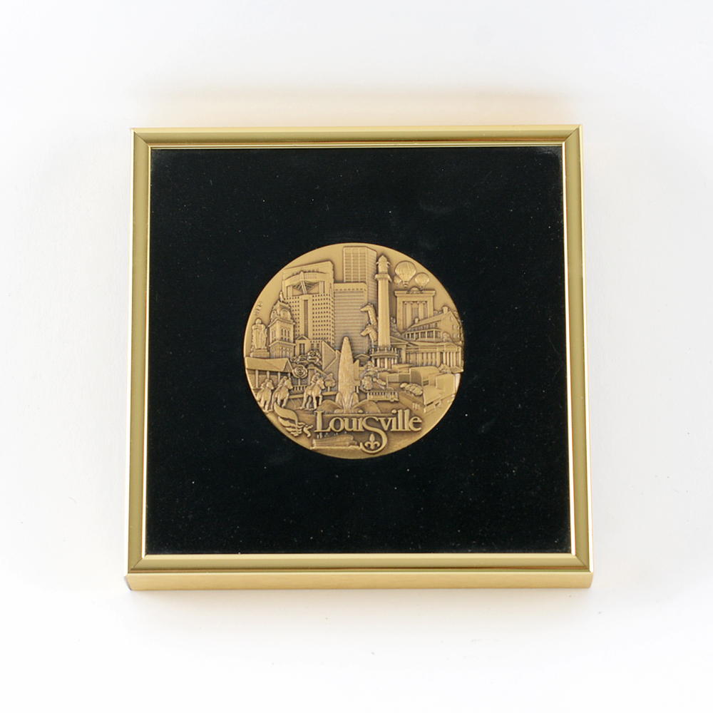 Framed Louisville, Kentucky Brass Medallion