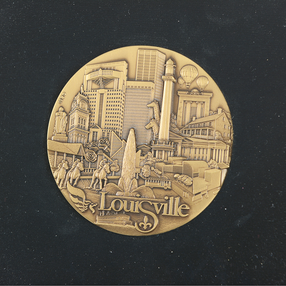 Framed Louisville, Kentucky Brass Medallion