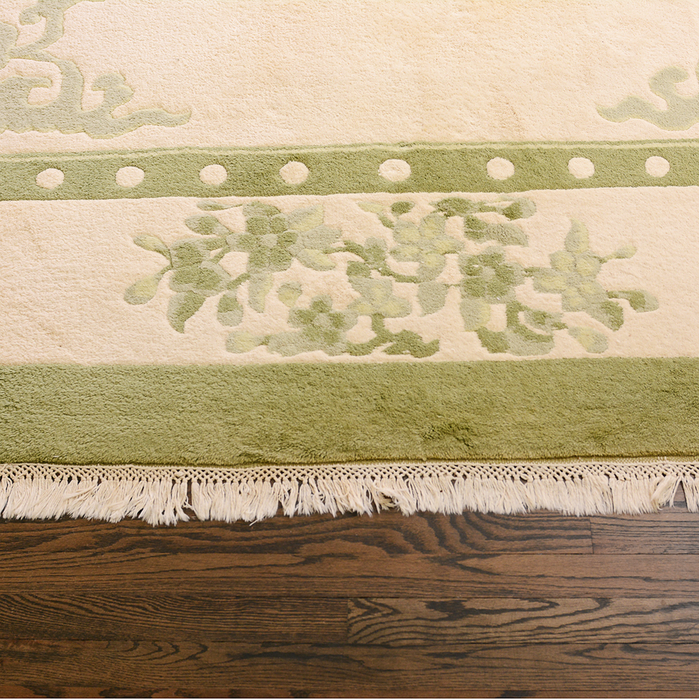 Green Bengali Hand Woven Wool Area Rug