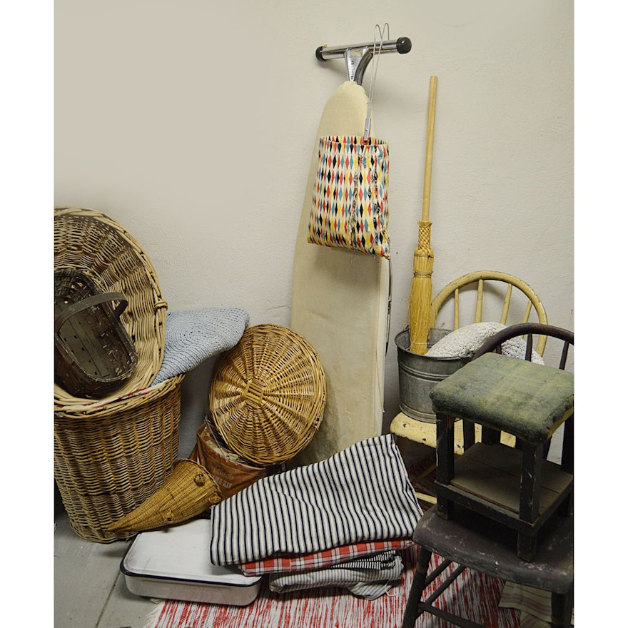 Vintage Chairs, Fabrics, Rag Rugs and Laundry Collectibles