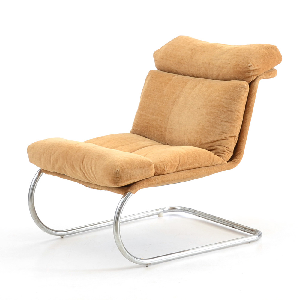 Golden Velour Cantilever Lounge Chair
