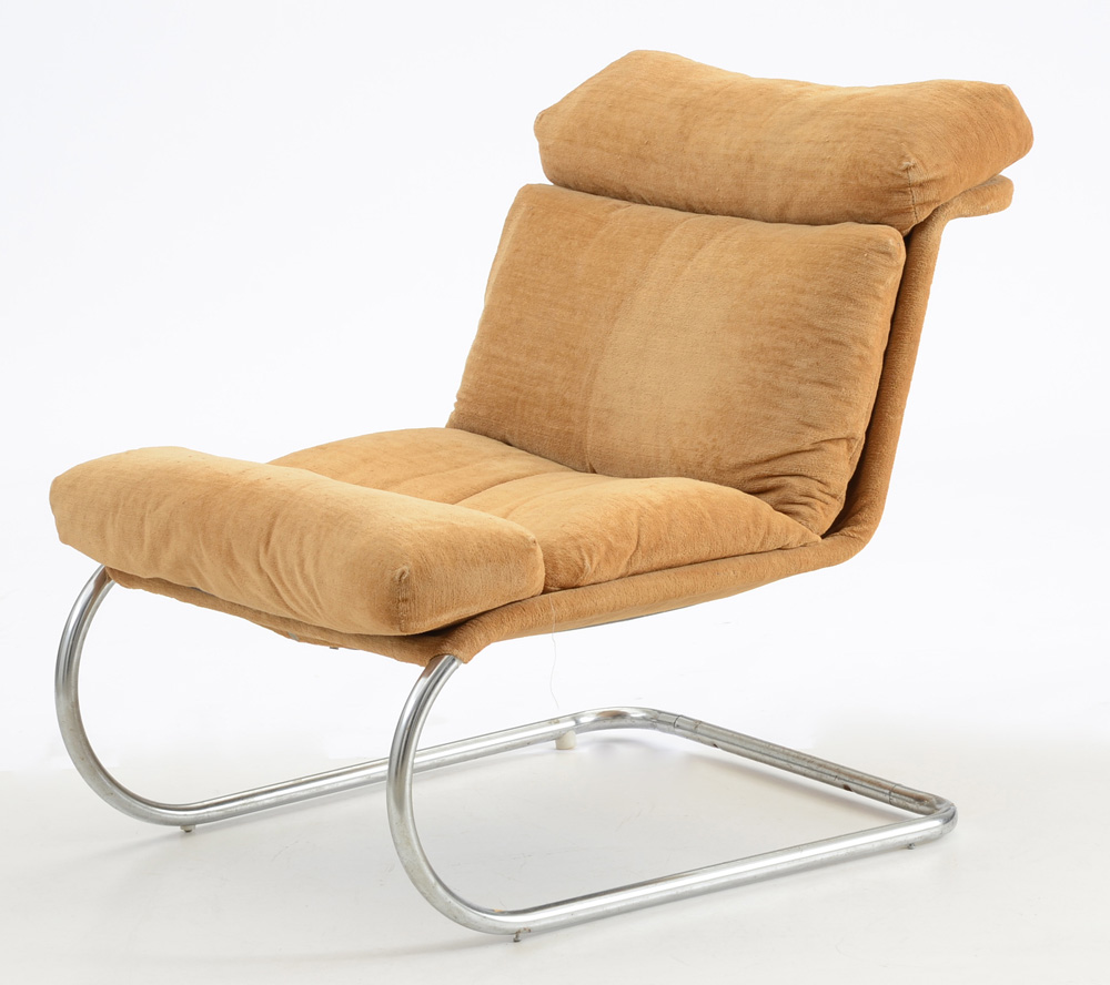 Golden Velour Cantilever Lounge Chair