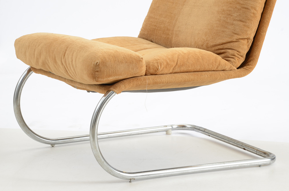 Golden Velour Cantilever Lounge Chair