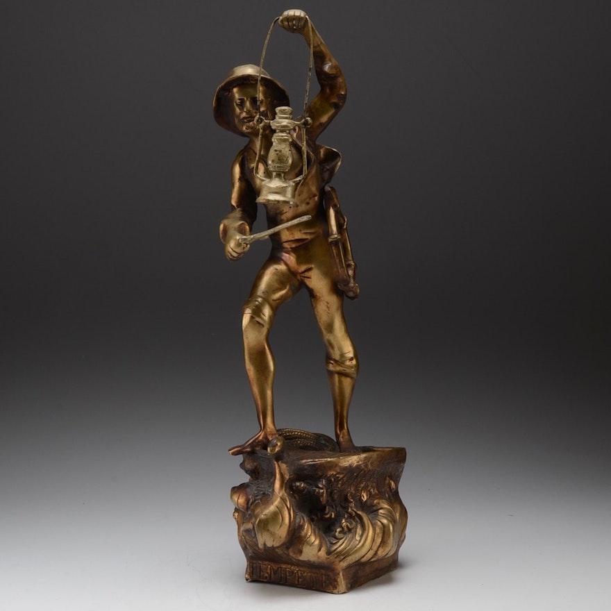 Cast Brass Sculpture Seafarer "Tempete" After Virgil Morey
