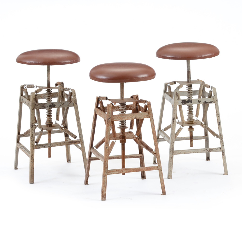 Industrial Style Spring Base Adjustable Height Stools